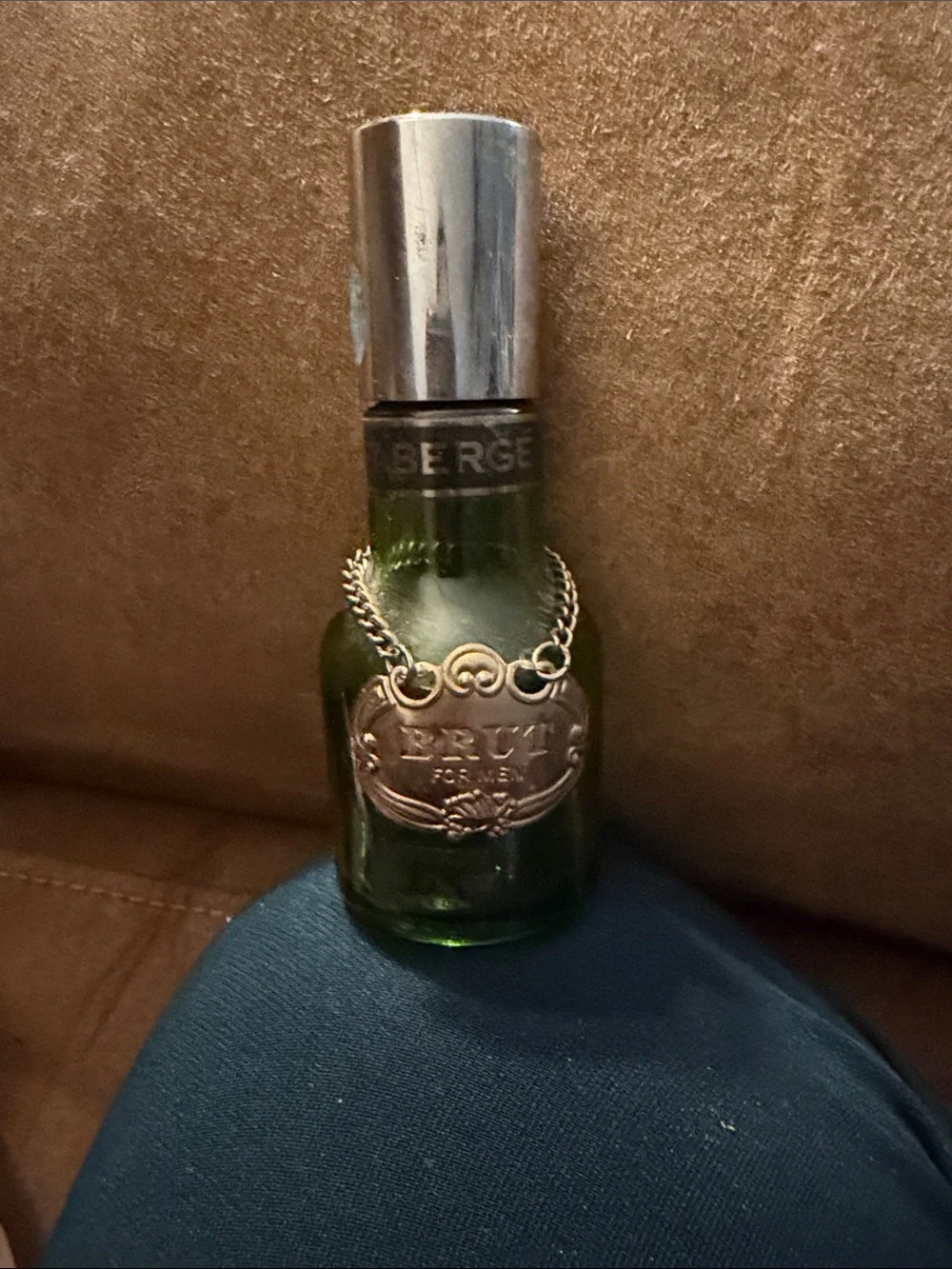 Faberge Green Glass Bottle with Silver-Tone Cap and Medallion
